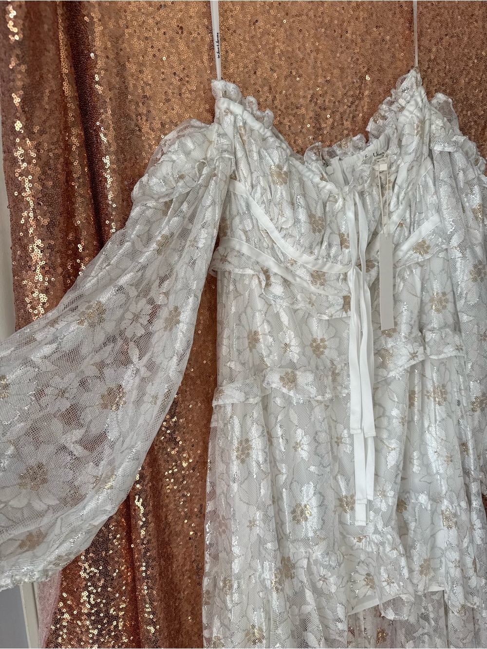 For Love And Lemons Ivory and Gold Metallic Lace Dress - Picture 2 of 3